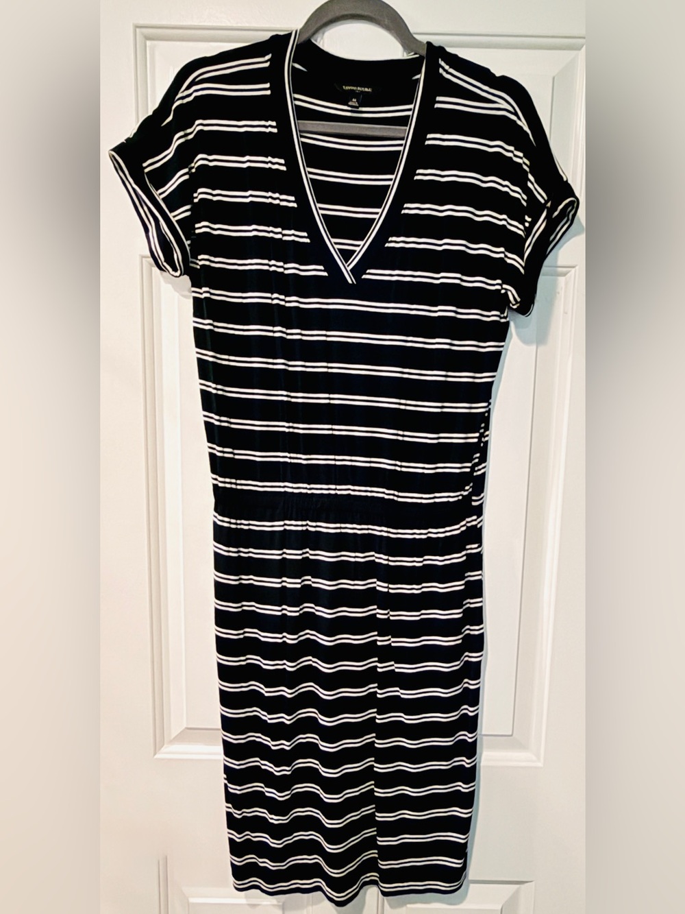 Black & White Striped V-Neck Jersey Dress